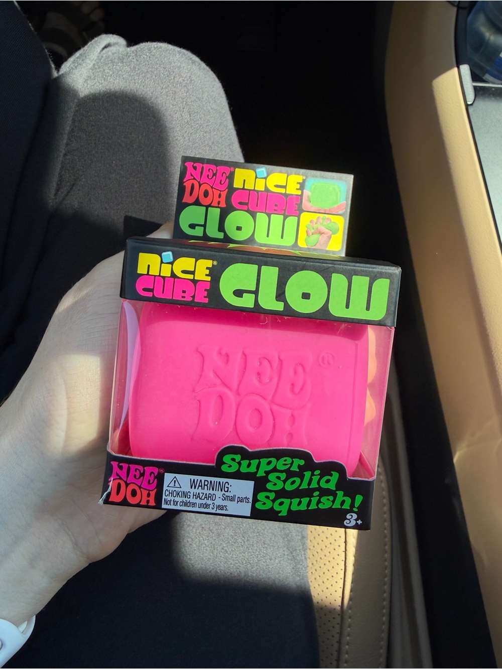 NWT Schylling Nee Doh Nice Cube Glow Super Solid Squish Pink Stress Sensory Toy